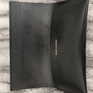Saint Laurent Sleek Black Leather Clutch